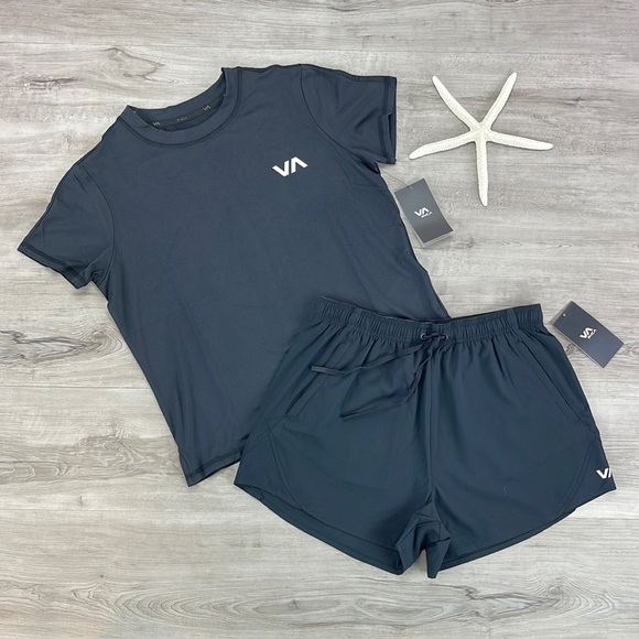 🔆RVCA🔆 WOMENS SHORT SLEEVE TOP SPORT VENT SS VA ESSENTIAL … Top only - Picture 2 of 15